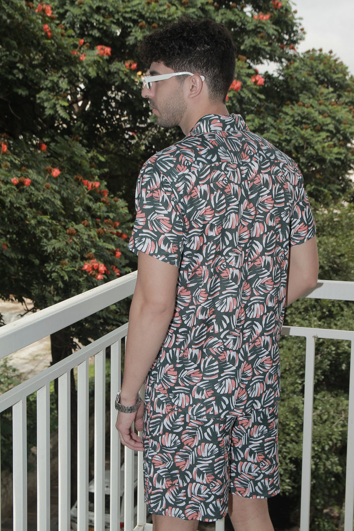 Dark Green Floral Rayon Co-Ord