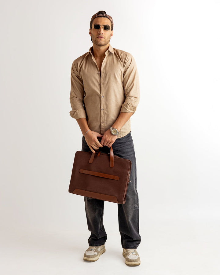 Dark Cream Full Sleeve Linen Blended Shirt