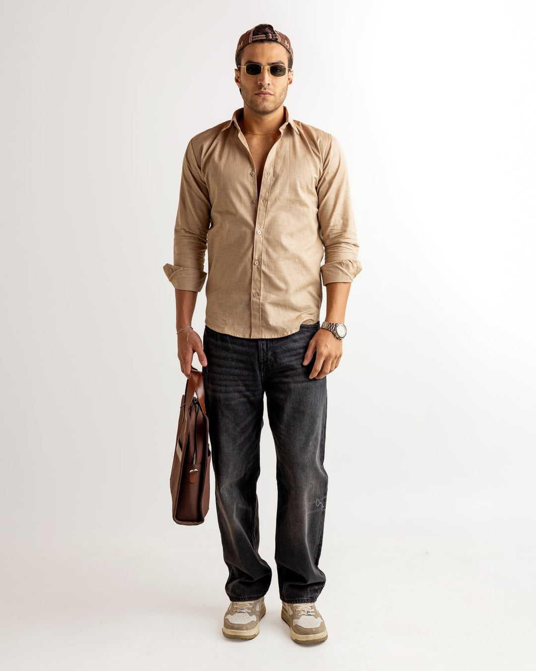 Dark Cream Full Sleeve Linen Blended Shirt