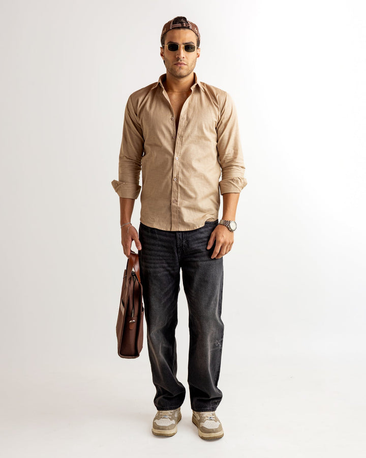 Dark Cream Full Sleeve Linen Blended Shirt