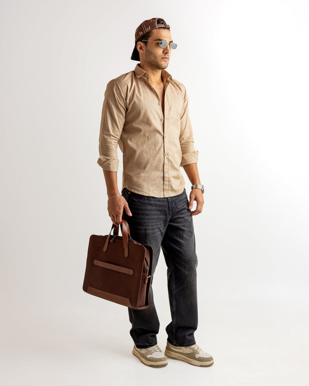 Dark Cream Full Sleeve Linen Blended Shirt