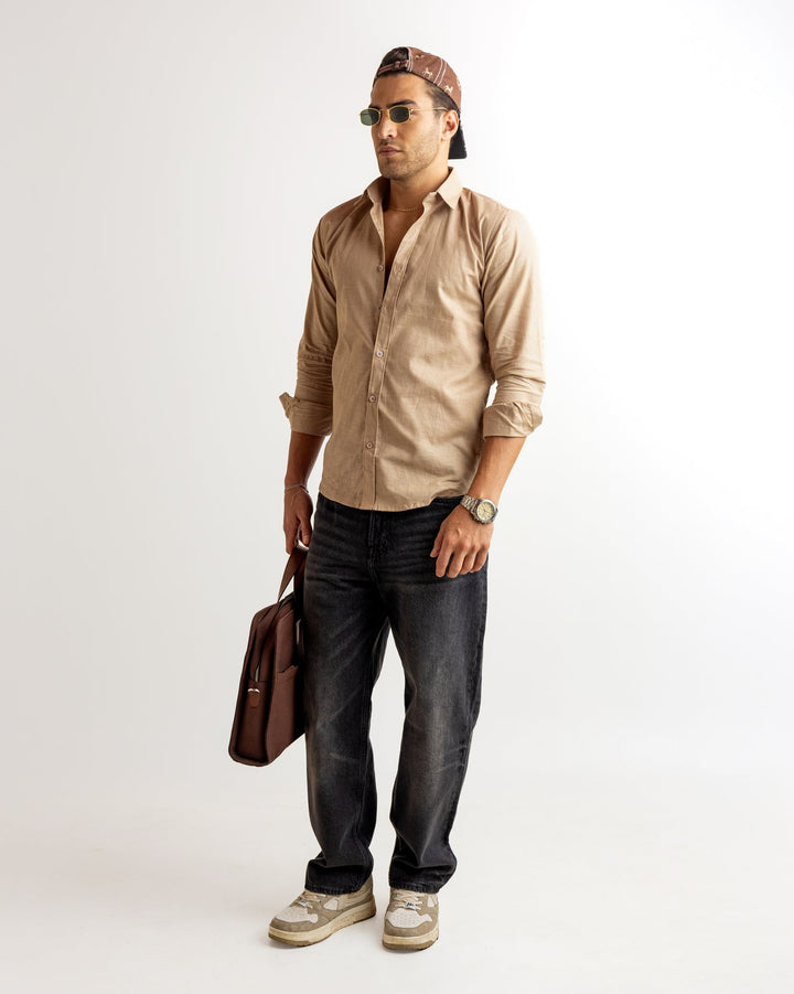 Dark Cream Full Sleeve Linen Blended Shirt