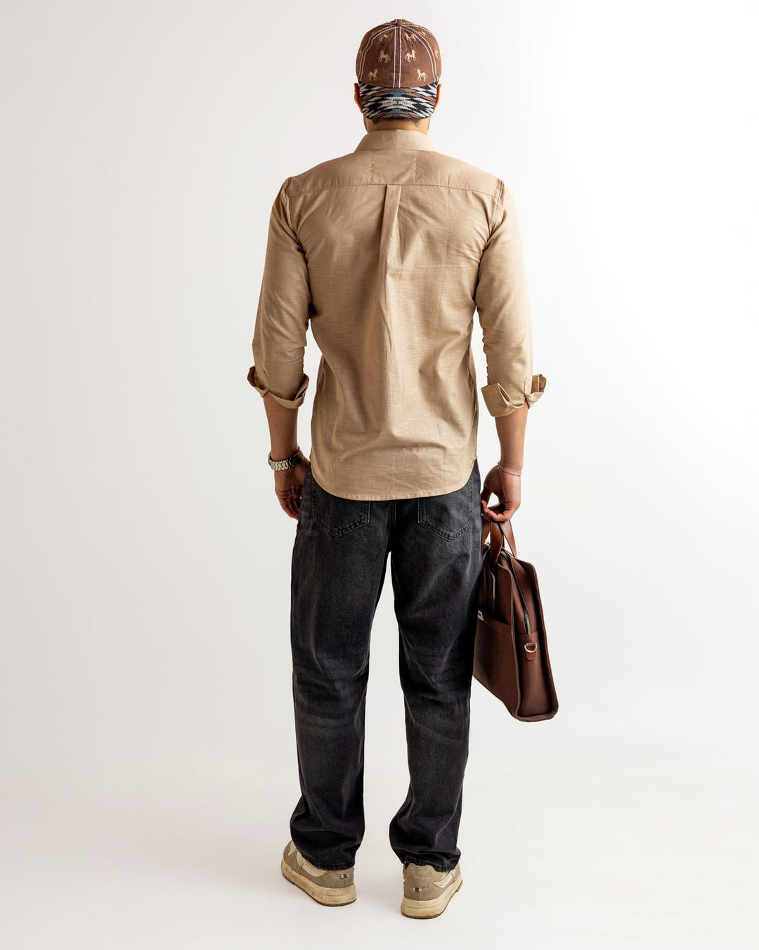 Dark Cream Full Sleeve Linen Blended Shirt