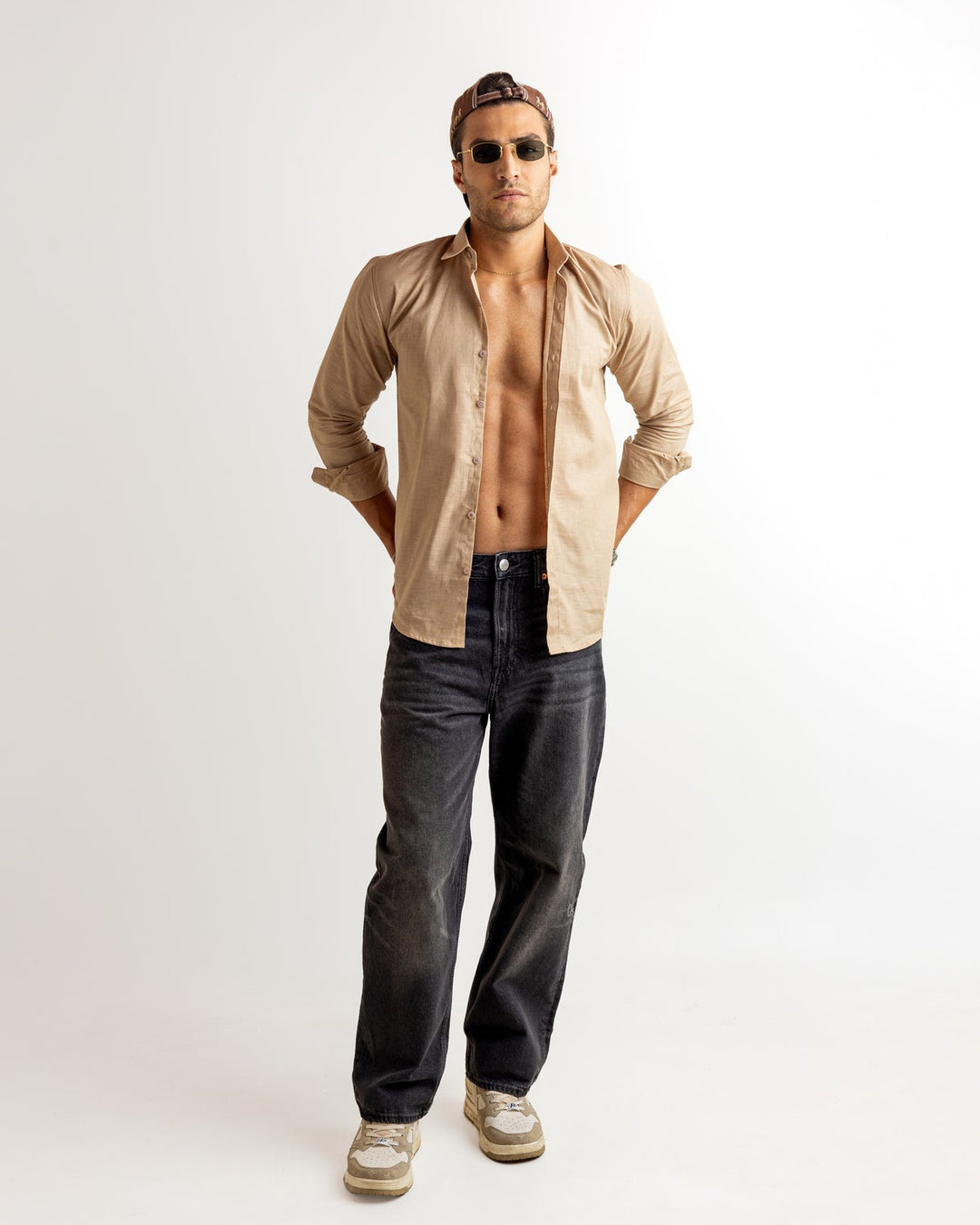 Dark Cream Full Sleeve Linen Blended Shirt