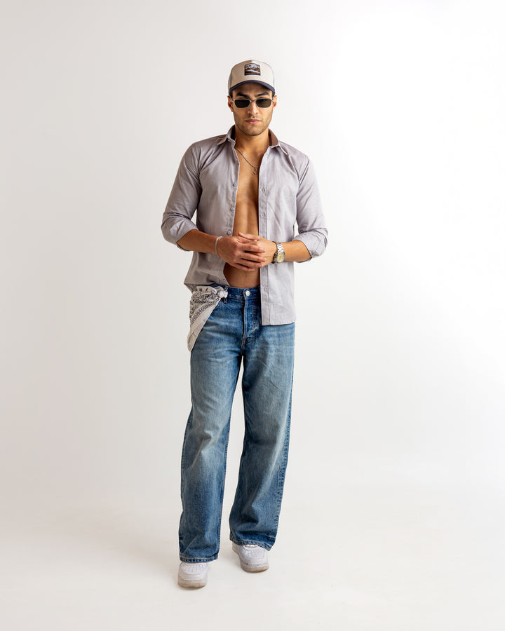 Blue Full Sleeve Linen Blended Shirt