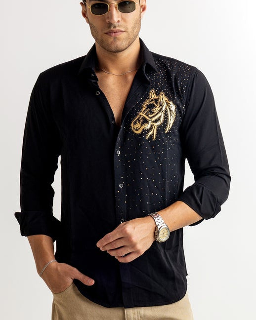 Black Color Horse Embellished Shirt