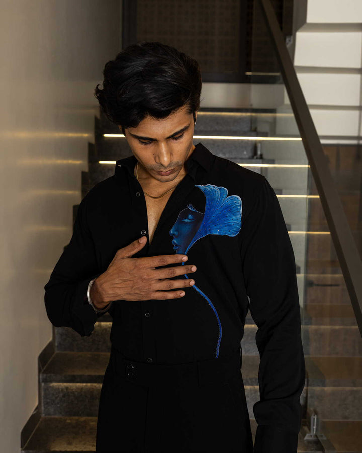 Black Blue Antique Embellished Shirt