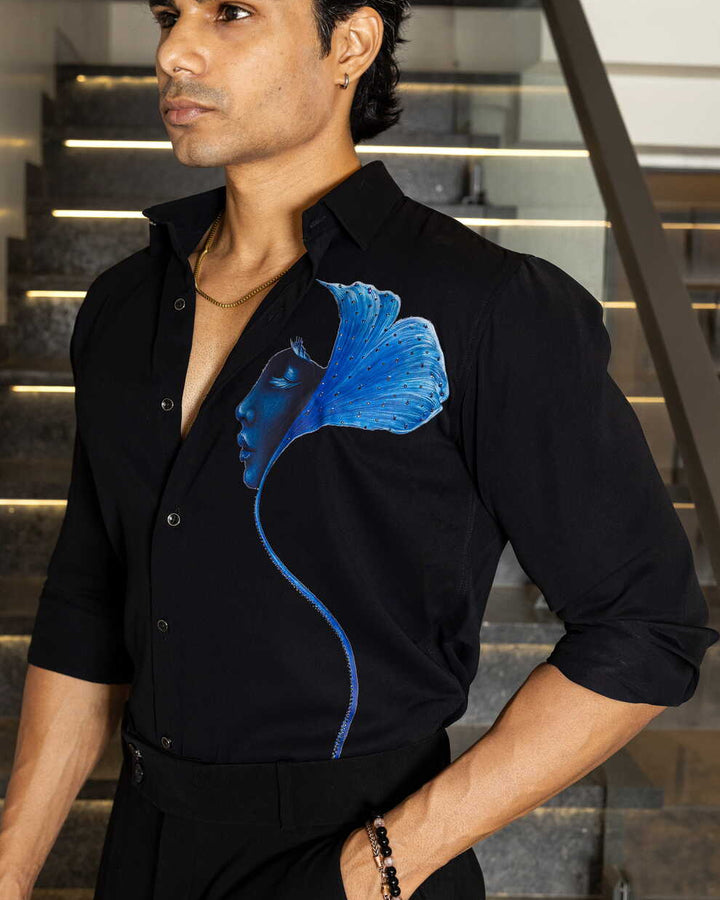 Black Blue Antique Embellished Shirt