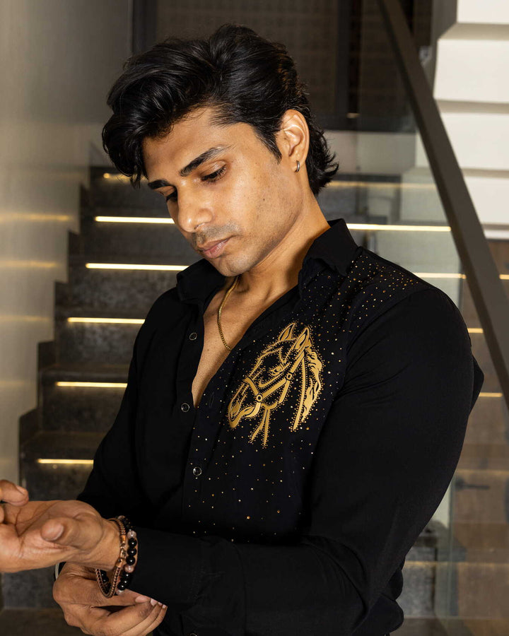 Black Color Horse Embellished Shirt