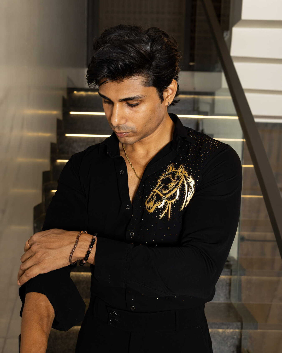 Black Color Horse Embellished Shirt