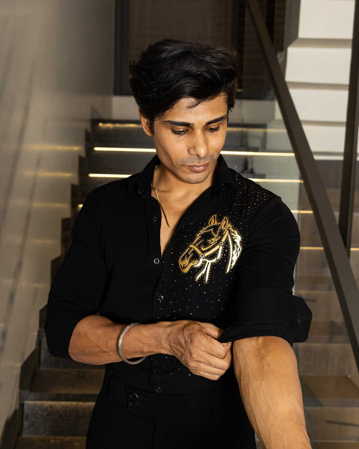 Black Color Horse Embellished Shirt