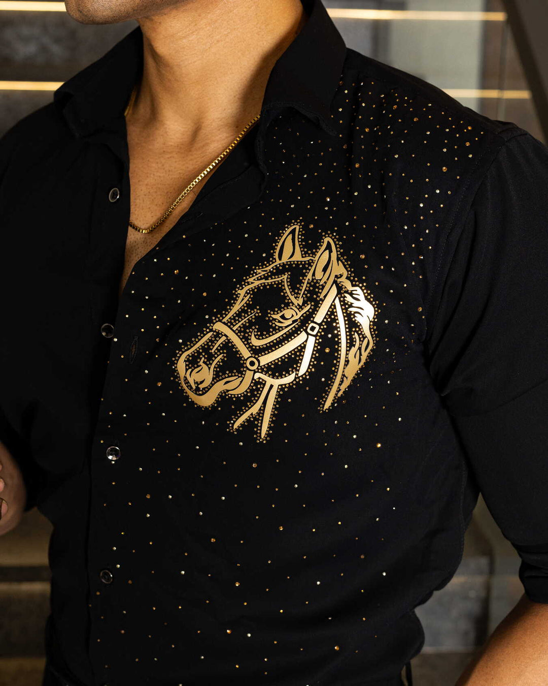 Black Color Horse Embellished Shirt