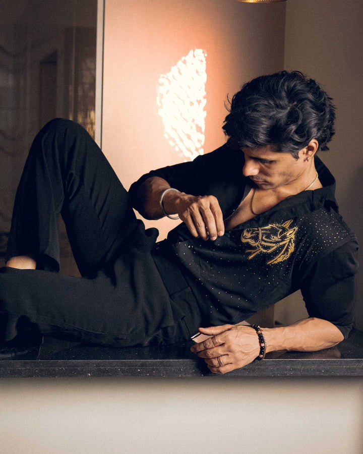 Black Color Horse Embellished Shirt