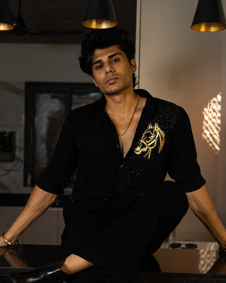 Black Color Horse Embellished Shirt