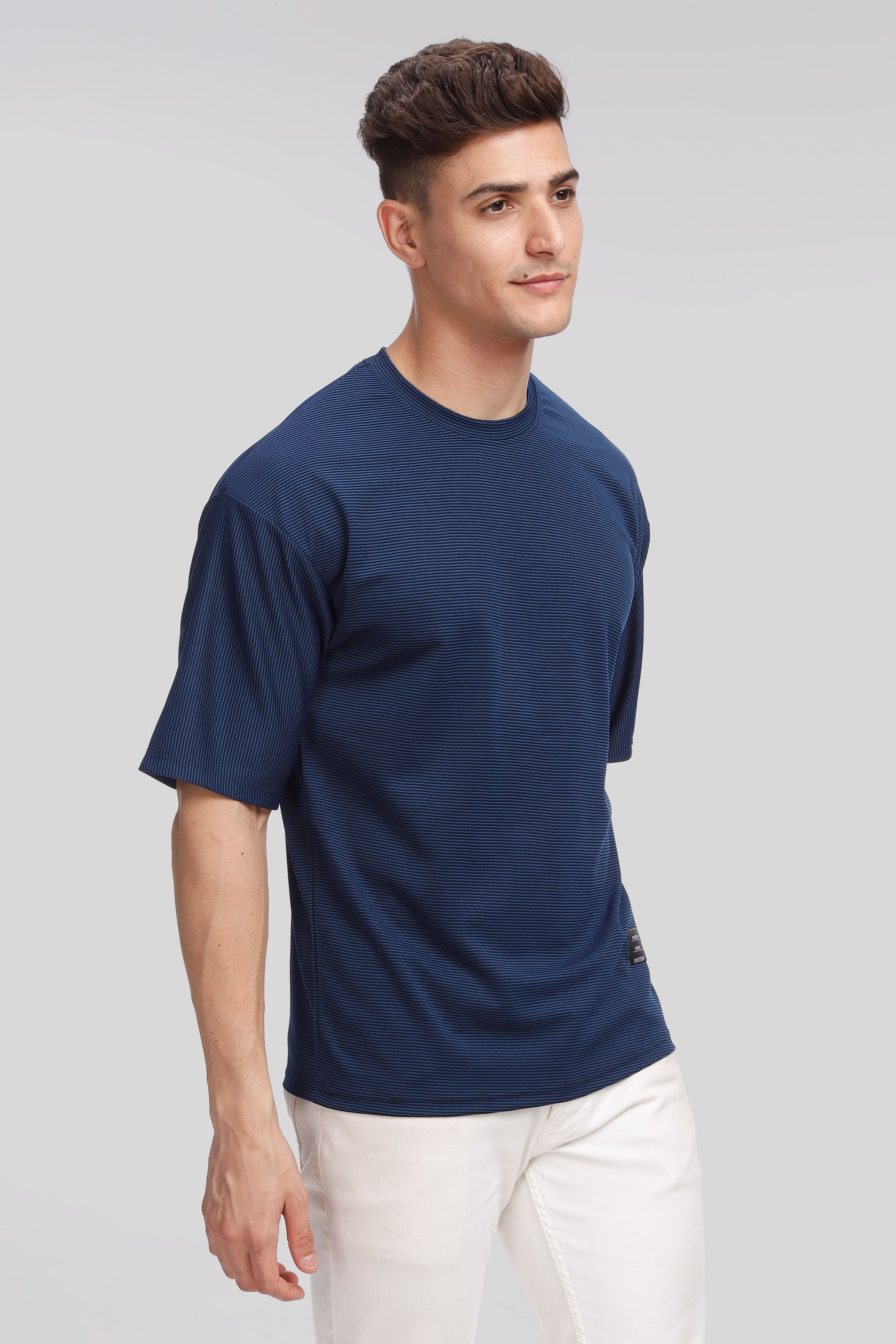 Teal Blue Self Design Oversized T-Shirt