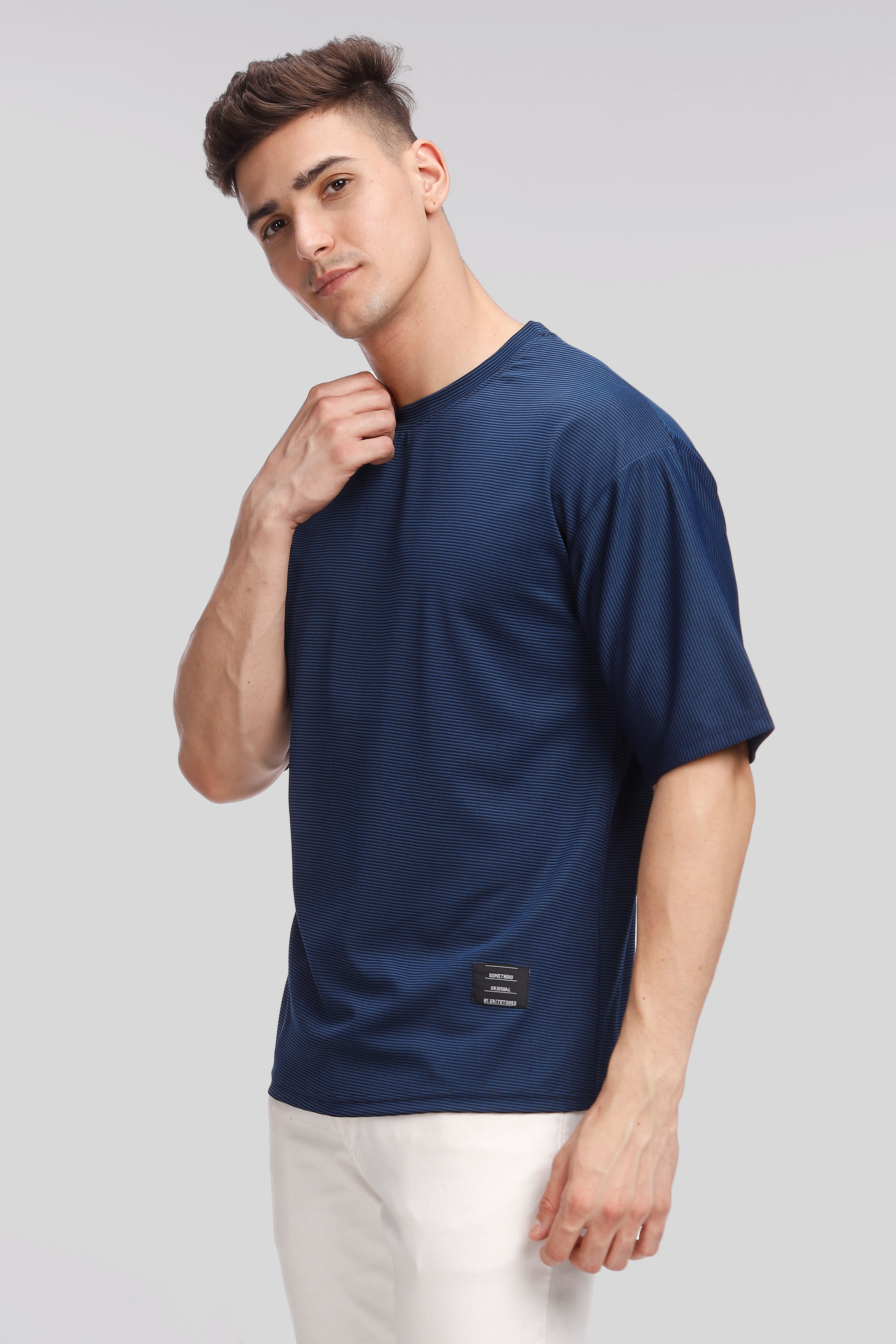 Teal Blue Self Design Oversized T-Shirt