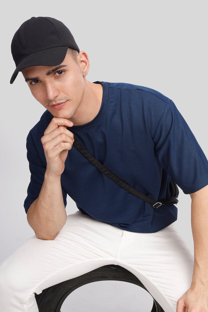 Teal Blue Self Design Oversized T-Shirt