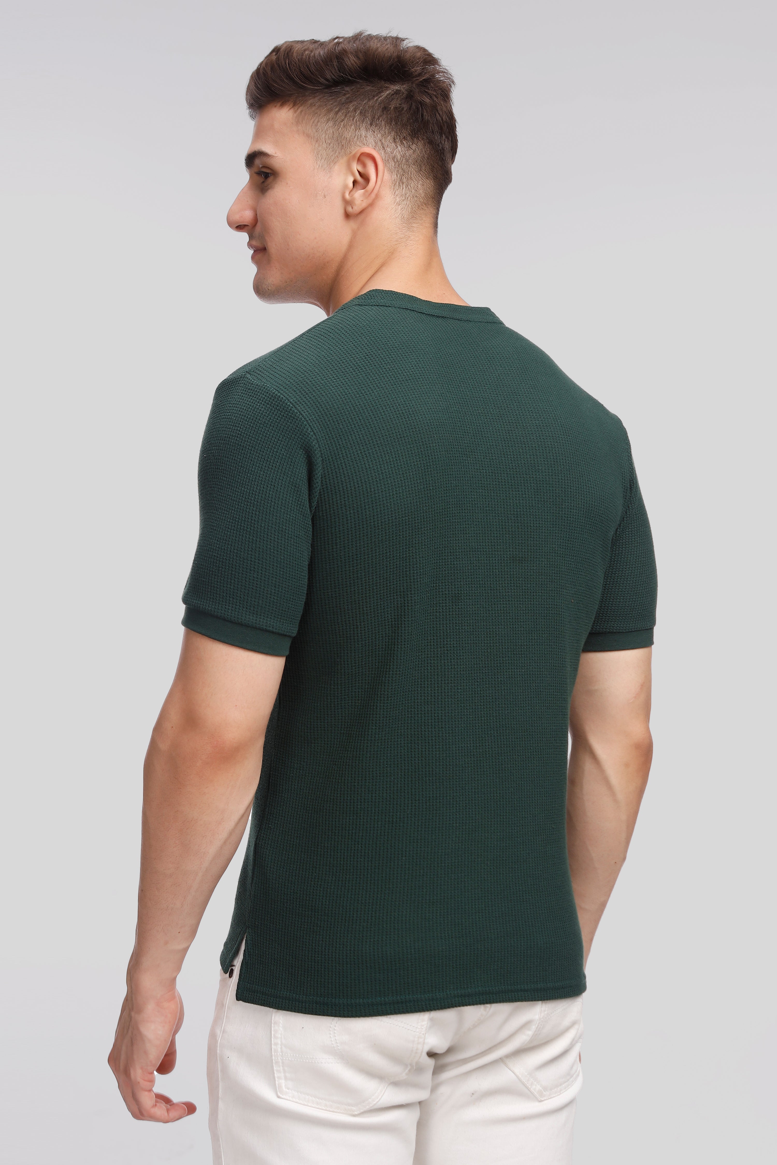 Dark Green Waffle Henley T-Shirt