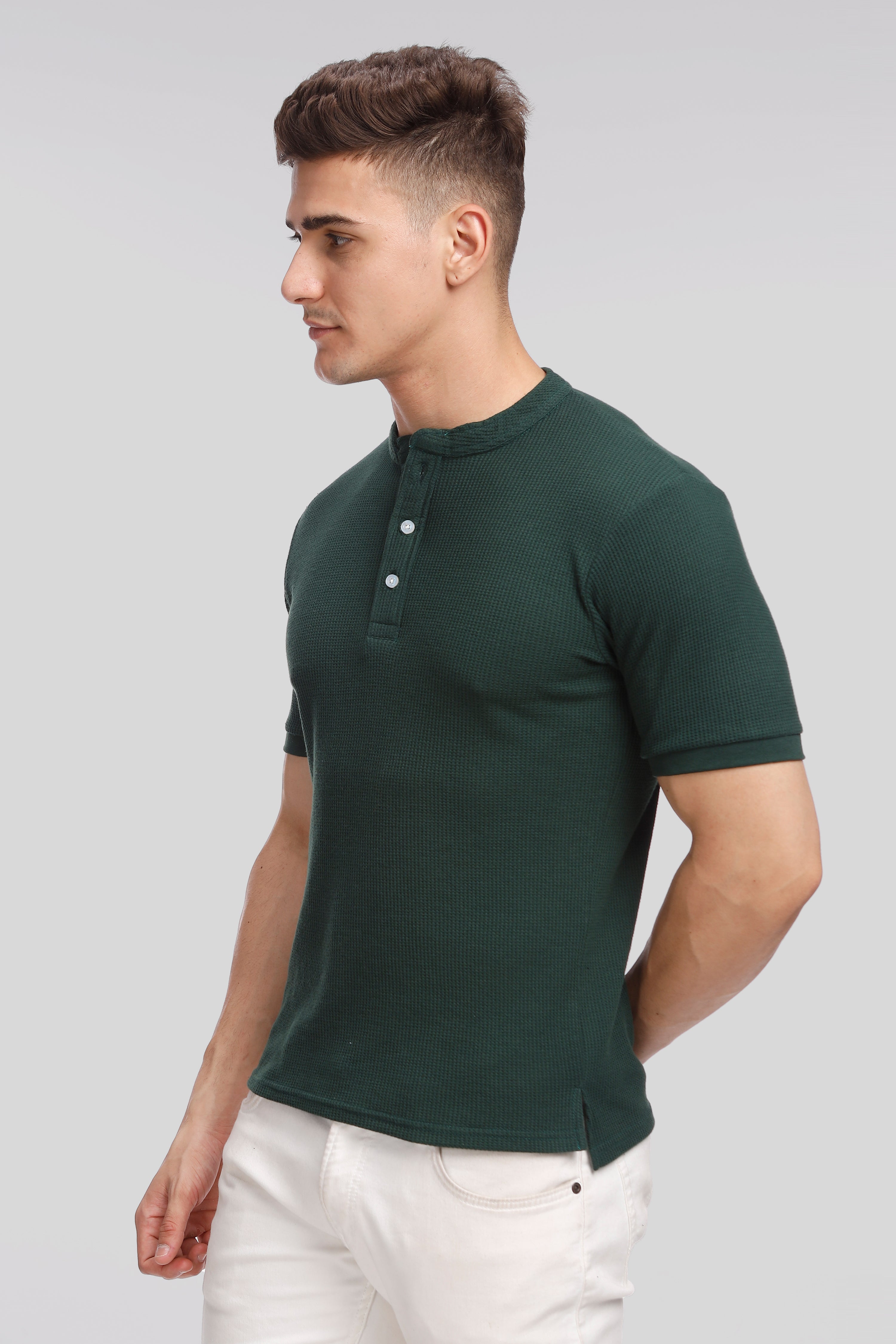 Dark Green Waffle Henley T-Shirt