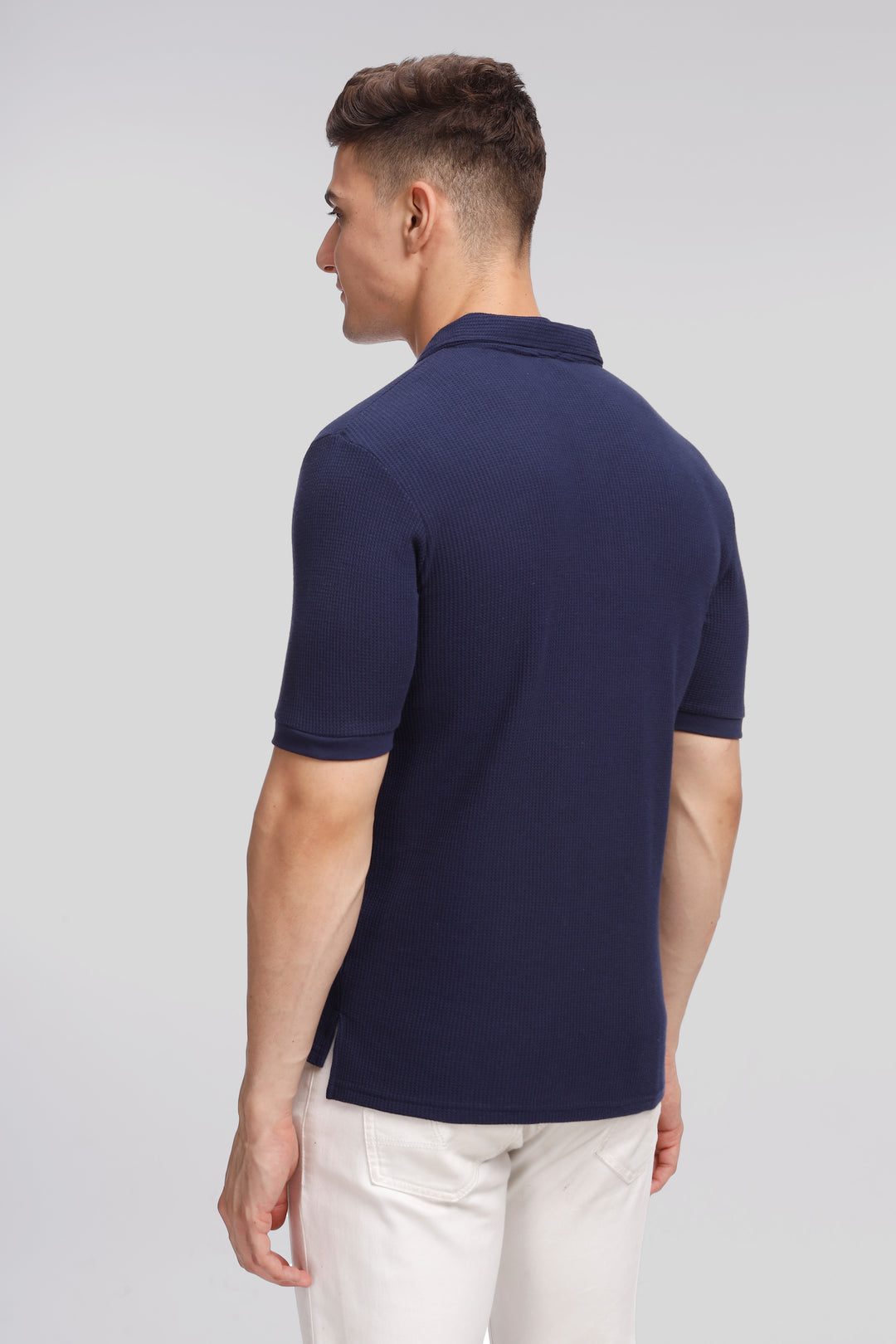 Navy Waffle Knit Polo T-Shirt