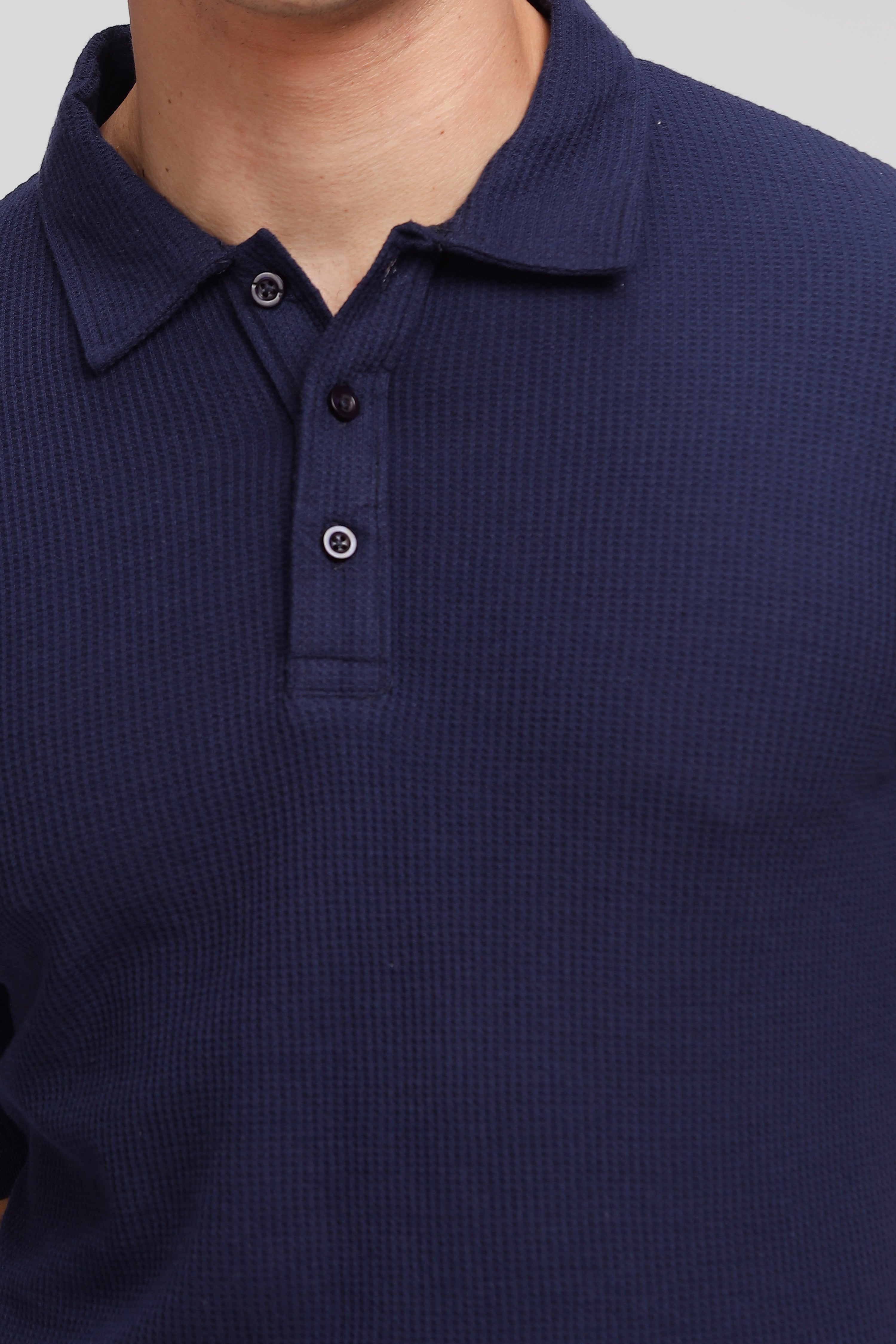 Navy Waffle Knit Polo T-Shirt