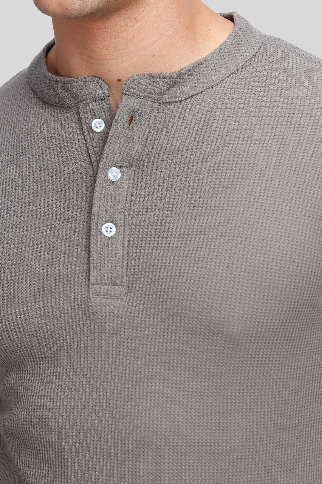 Dark Grey Waffle Knit Henley T-Shirt