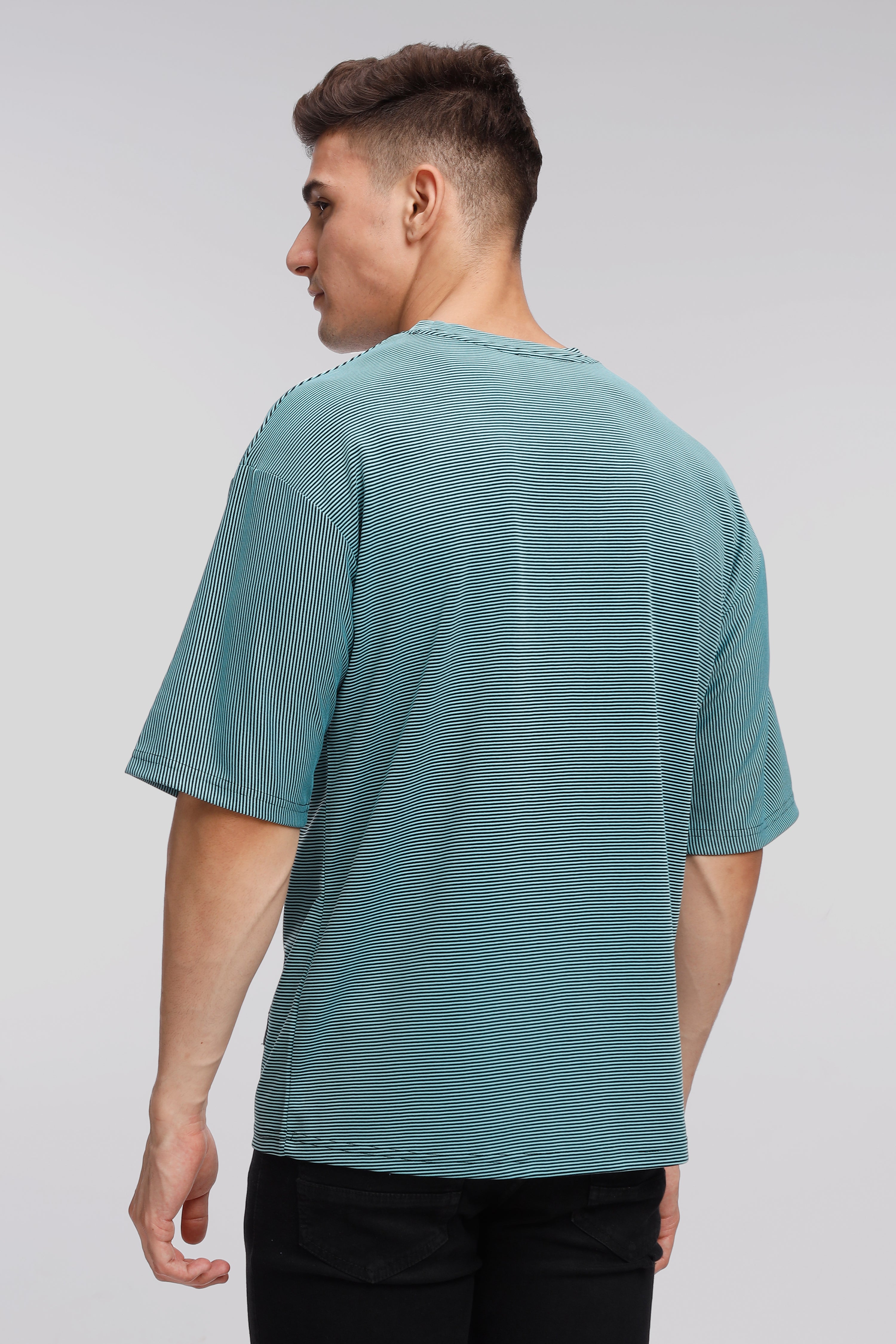 Turquoise Blue Oversized Self Design T-Shirt