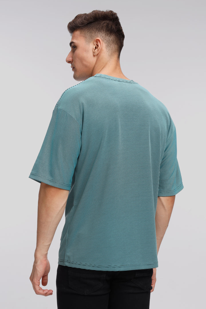 Turquoise Blue Oversized Self Design T-Shirt