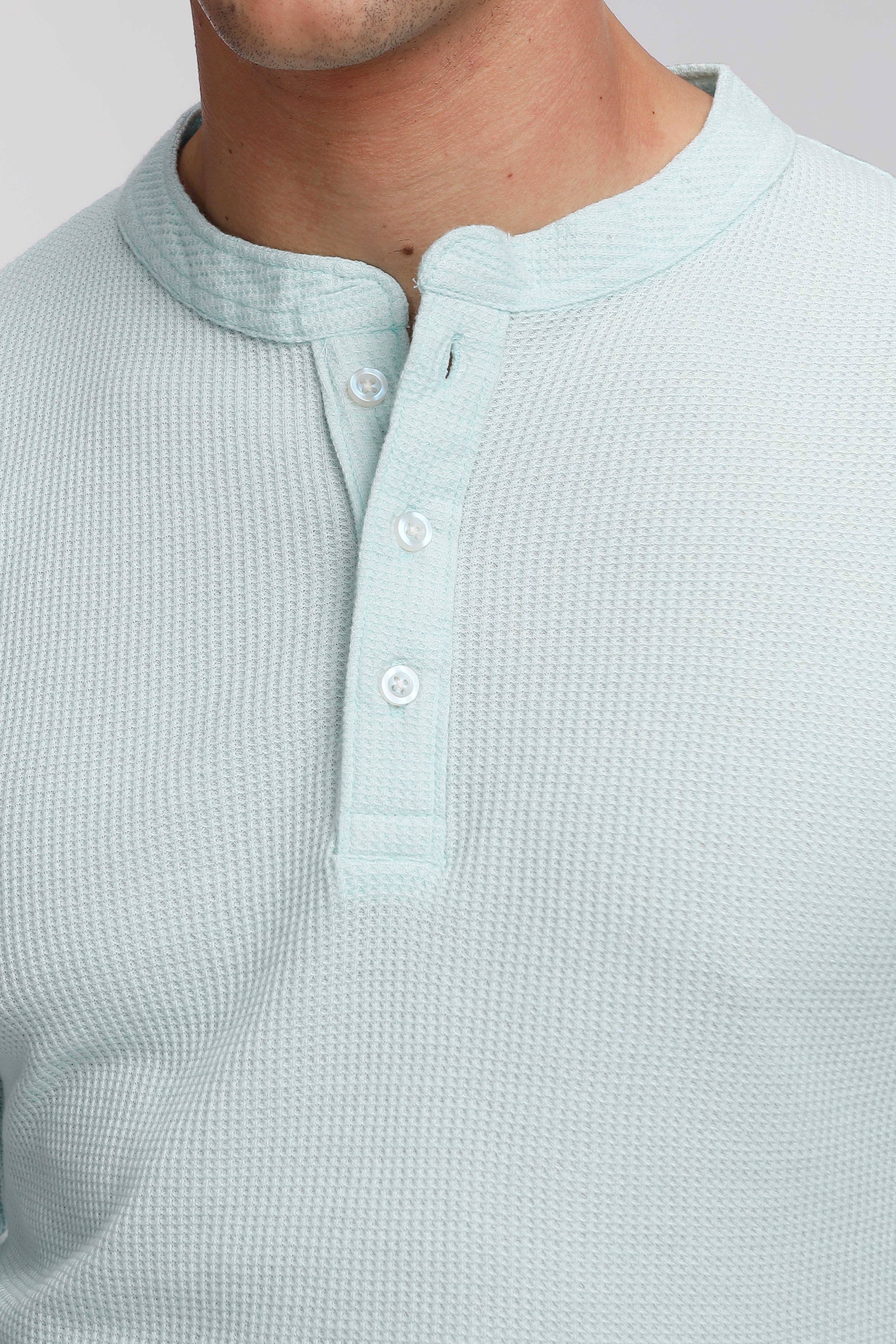Sky Blue Waffle Henley T-Shirt