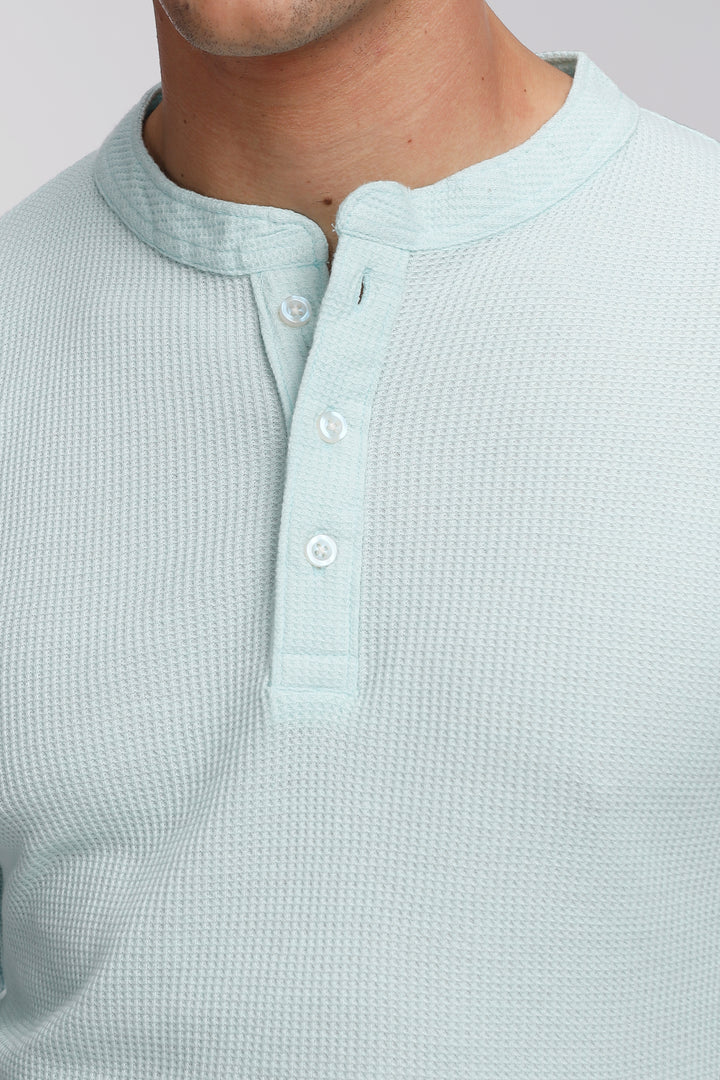 Sky Blue Waffle Henley T-Shirt