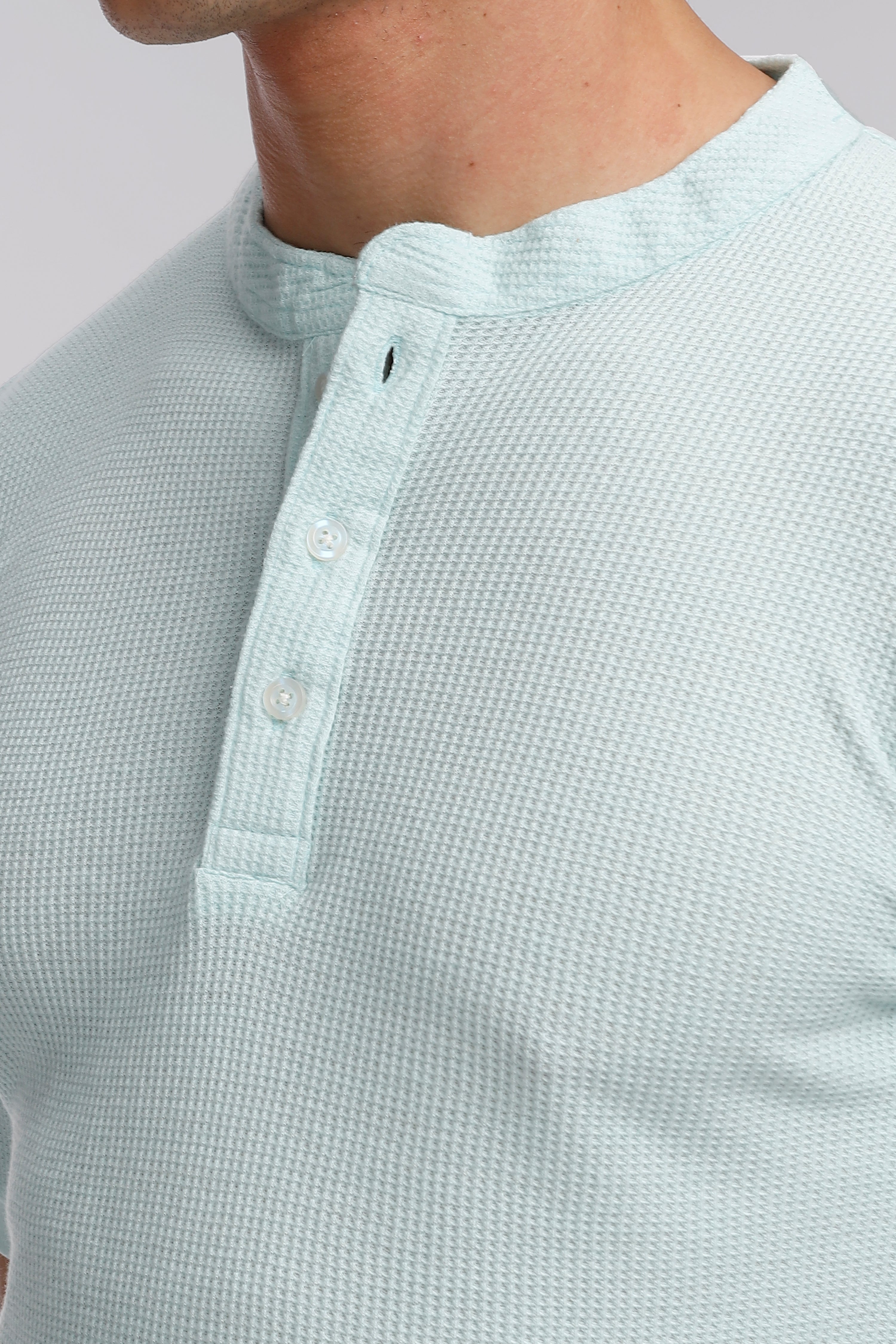 Sky Blue Waffle Henley T-Shirt