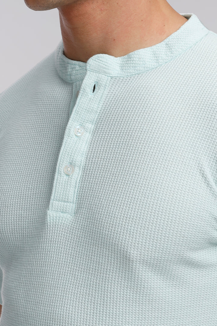 Sky Blue Waffle Henley T-Shirt