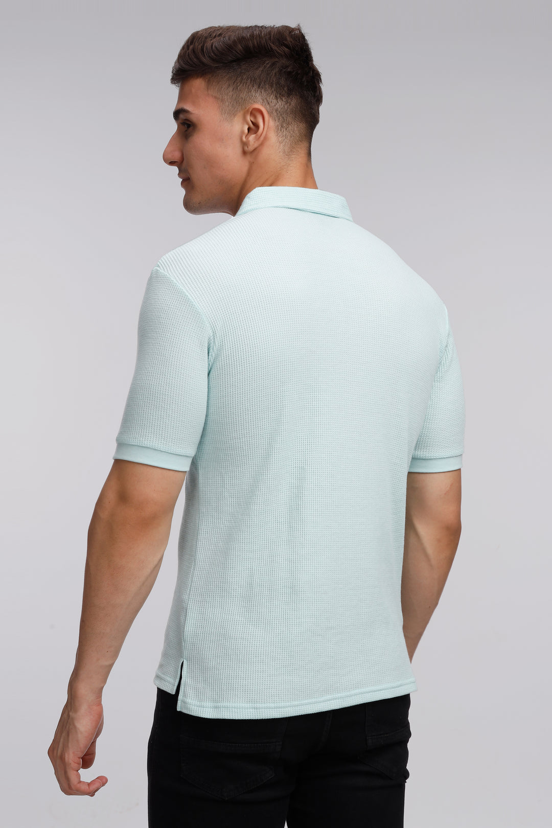 Sky Blue Waffle Polo T-Shirt