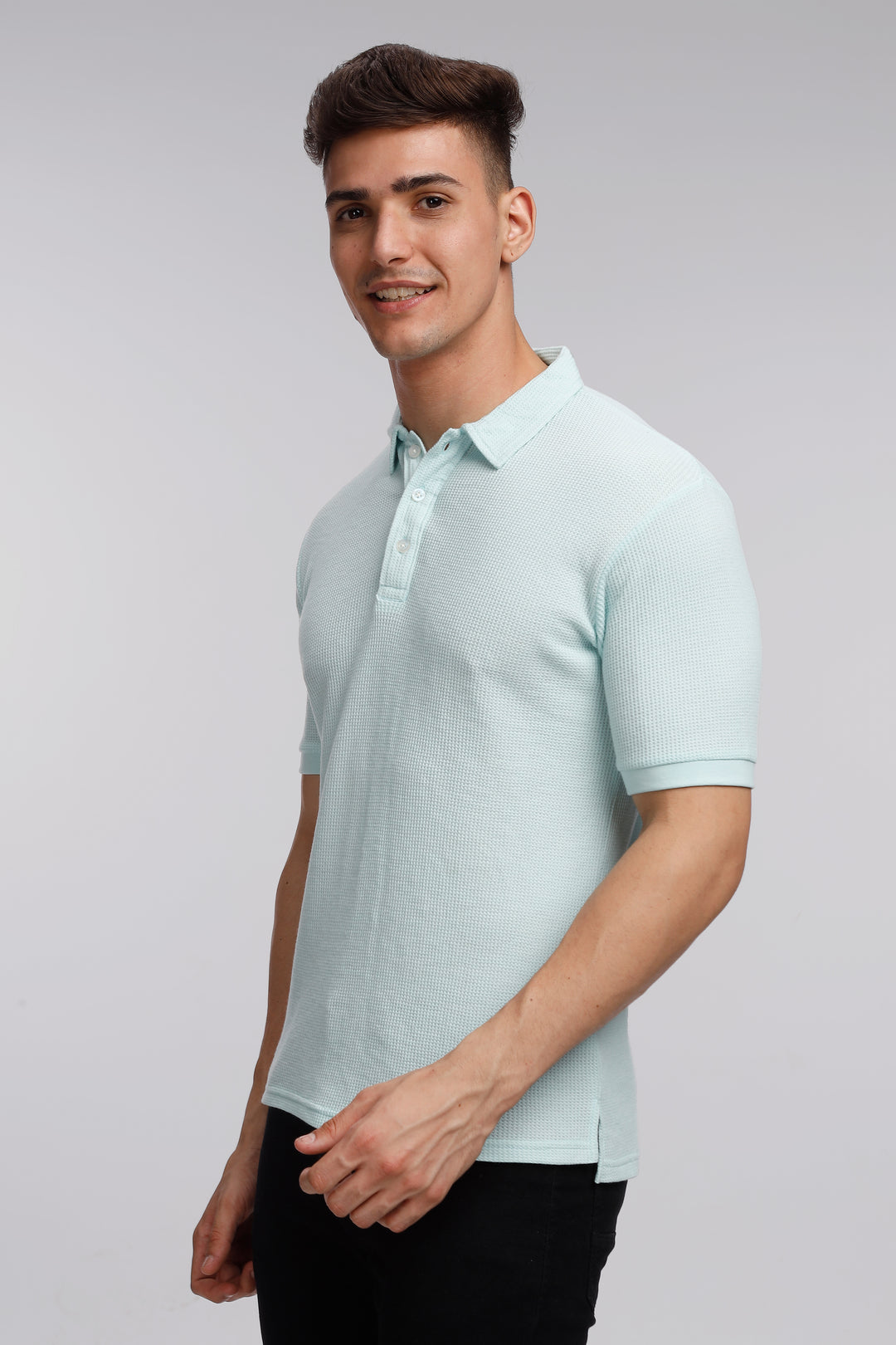 Sky Blue Waffle Polo T-Shirt