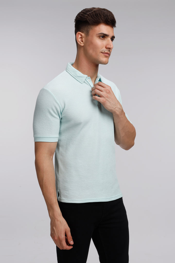 Sky Blue Waffle Polo T-Shirt