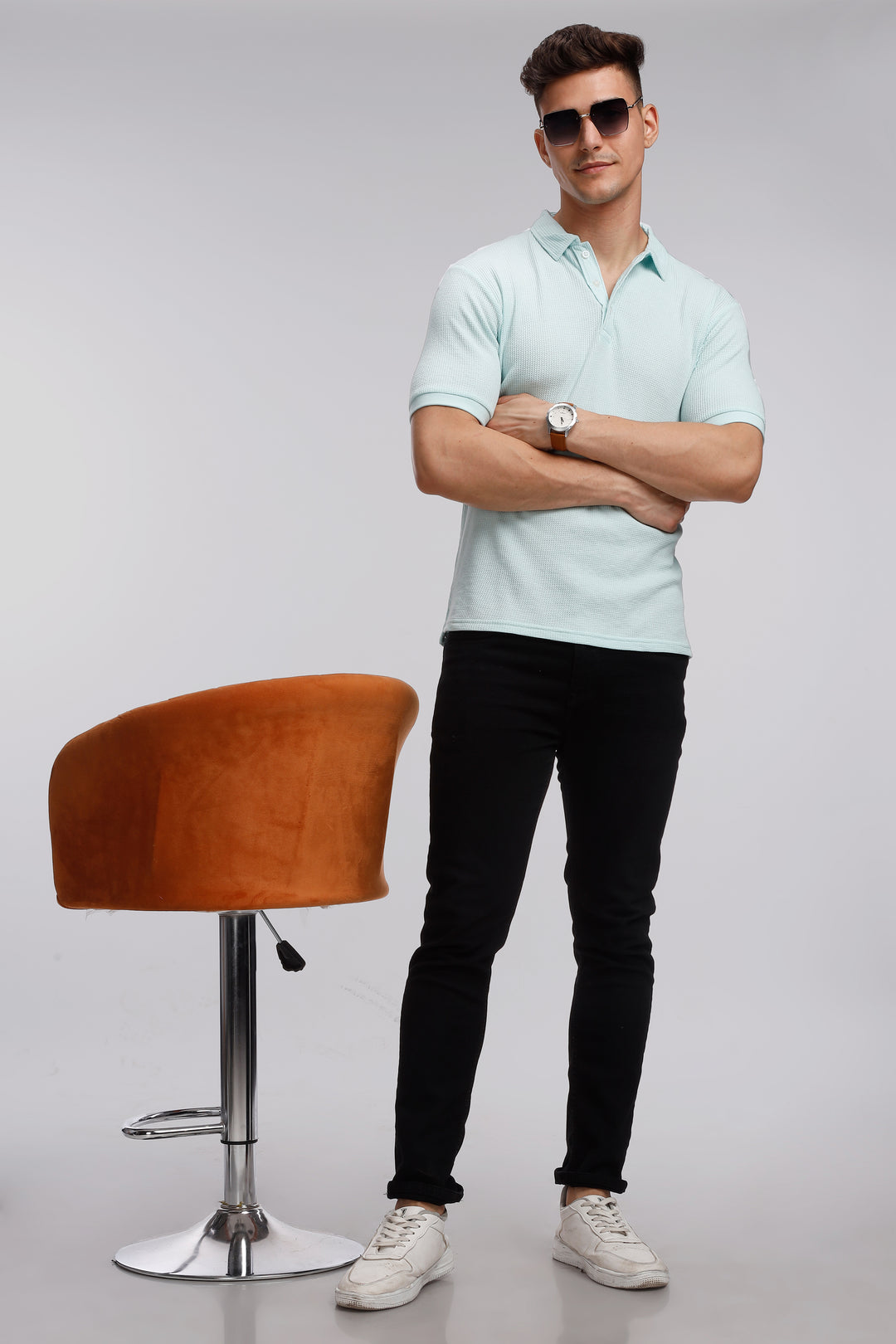 Sky Blue Waffle Polo T-Shirt