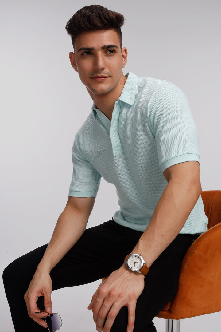 Sky Blue Waffle Polo T-Shirt