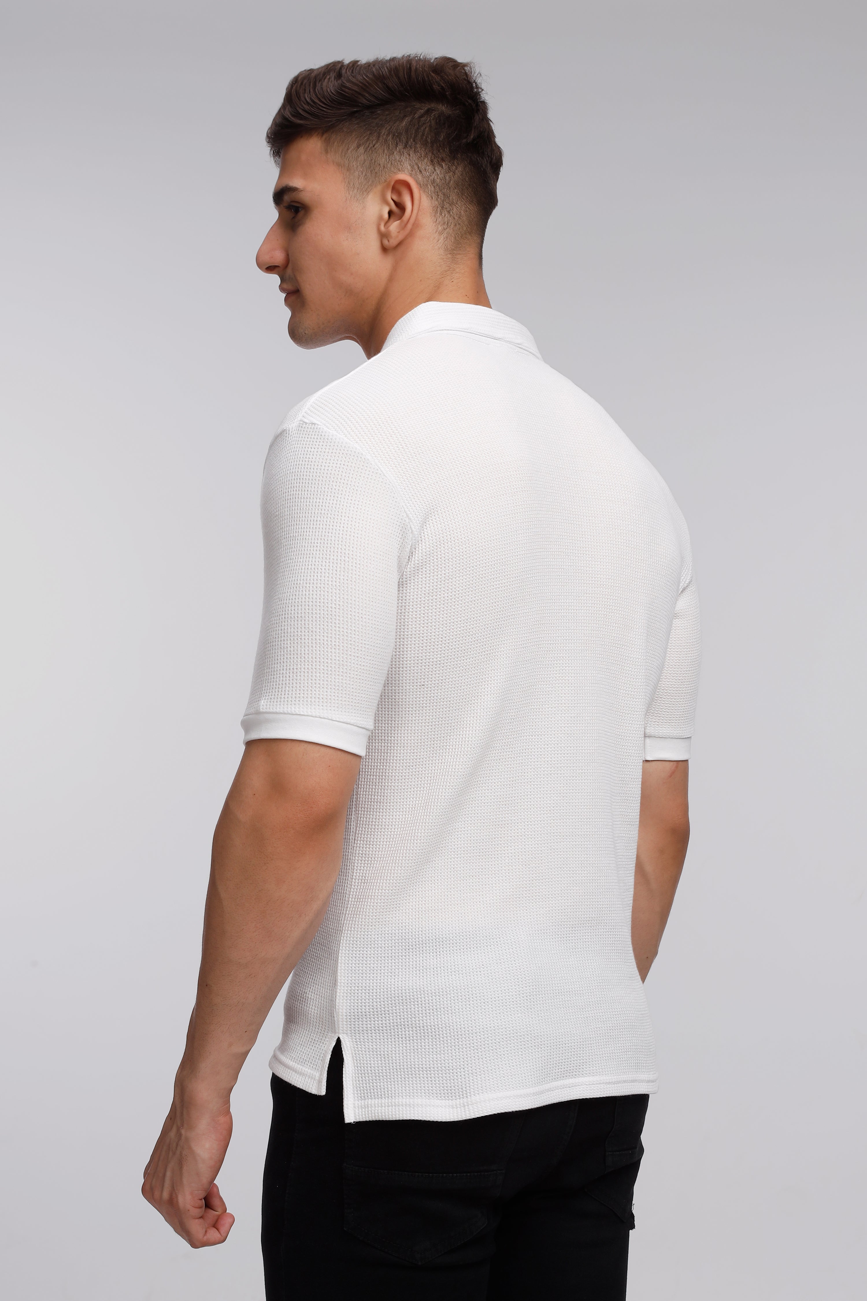 White Waffle Knit Polo T-Shirt