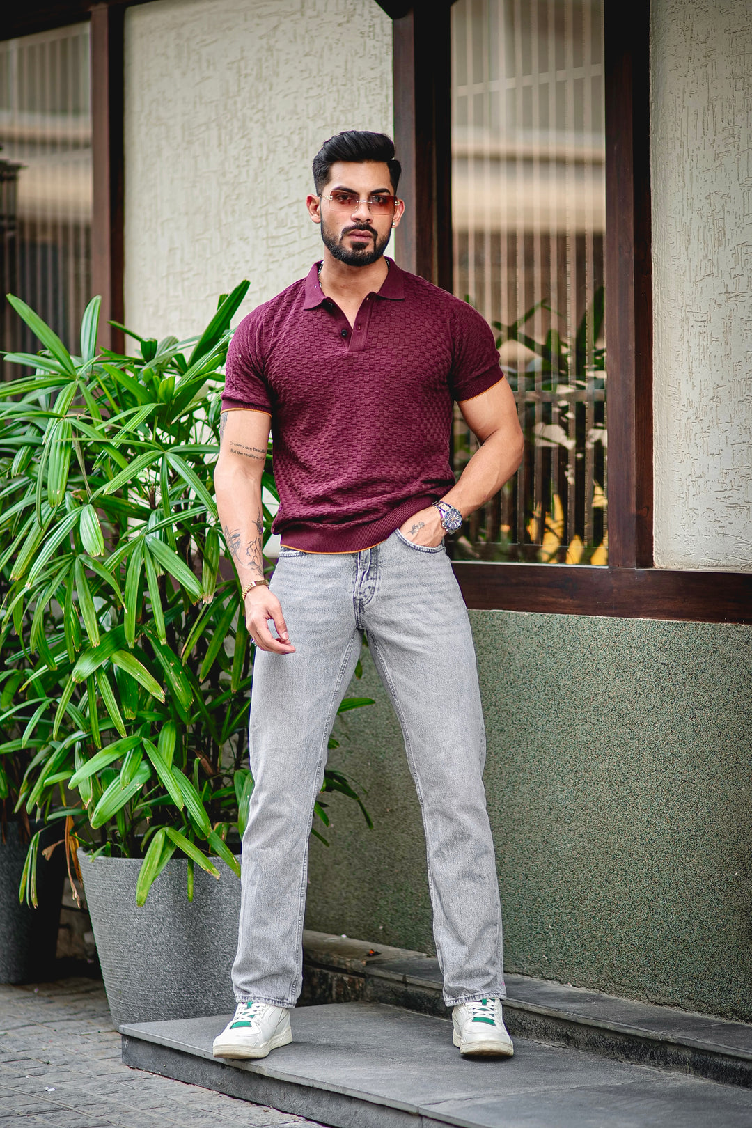 Brown Yellow Flat Knit Premium Polo T-Shirt