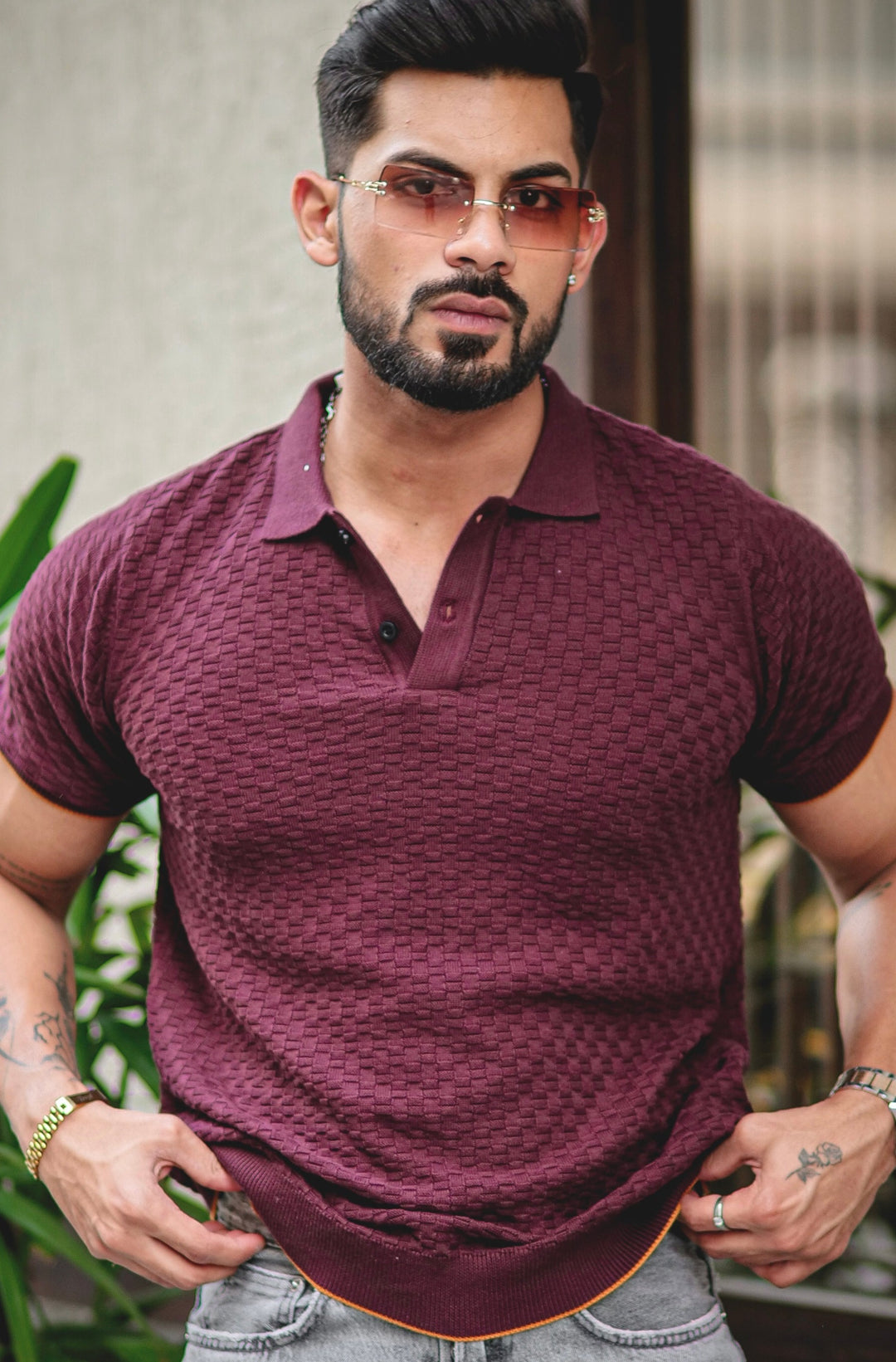Brown Yellow Flat Knit Premium Polo T-Shirt