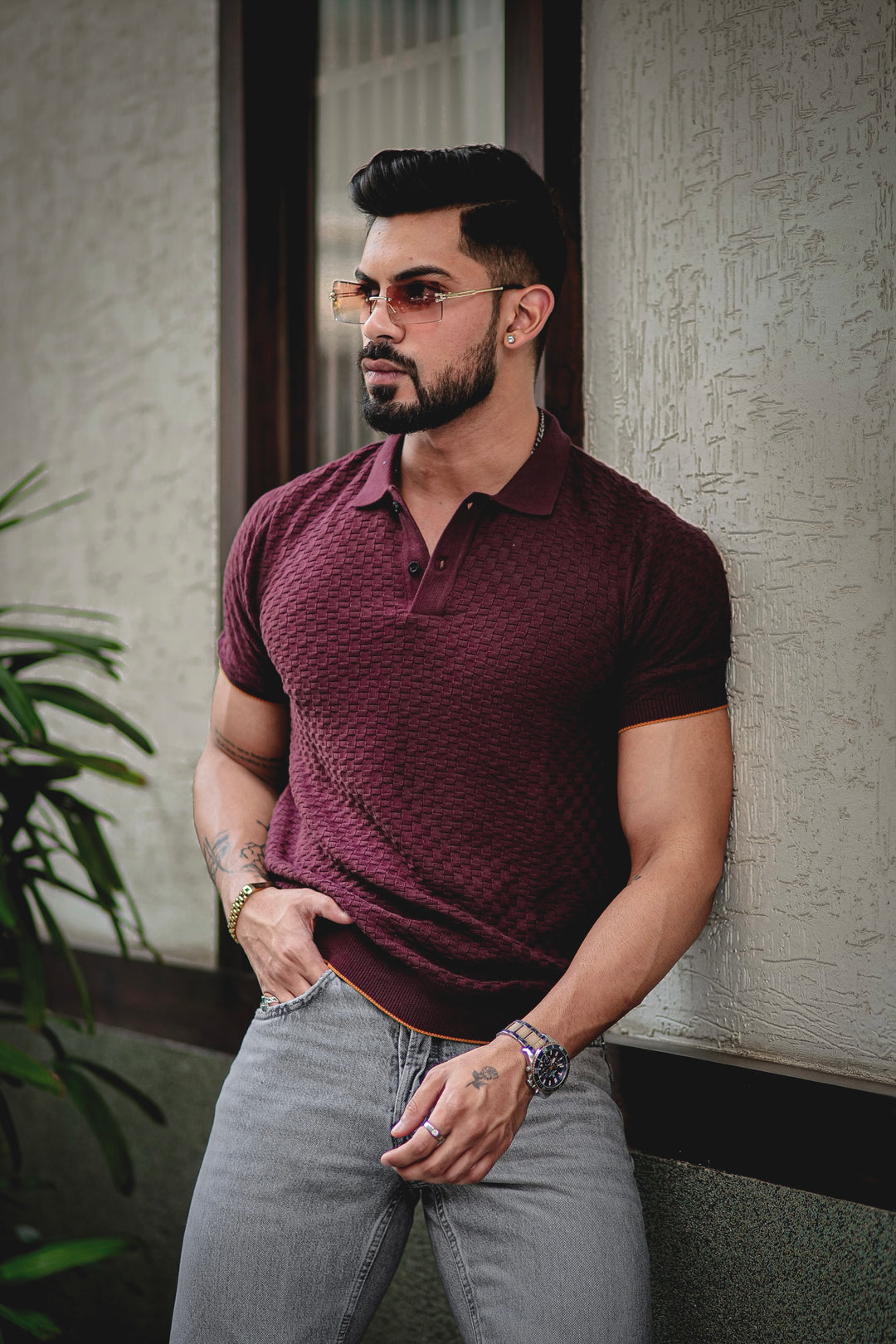 Brown Yellow Flat Knit Premium Polo T-Shirt