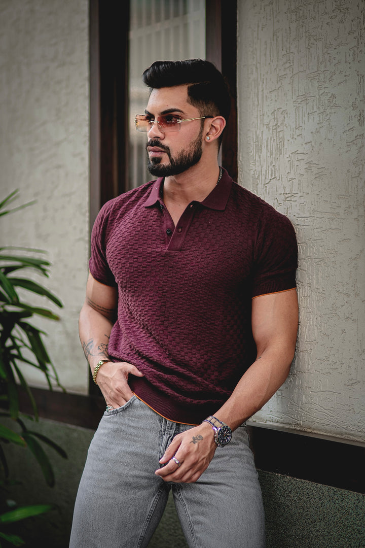 Brown Yellow Flat Knit Premium Polo T-Shirt