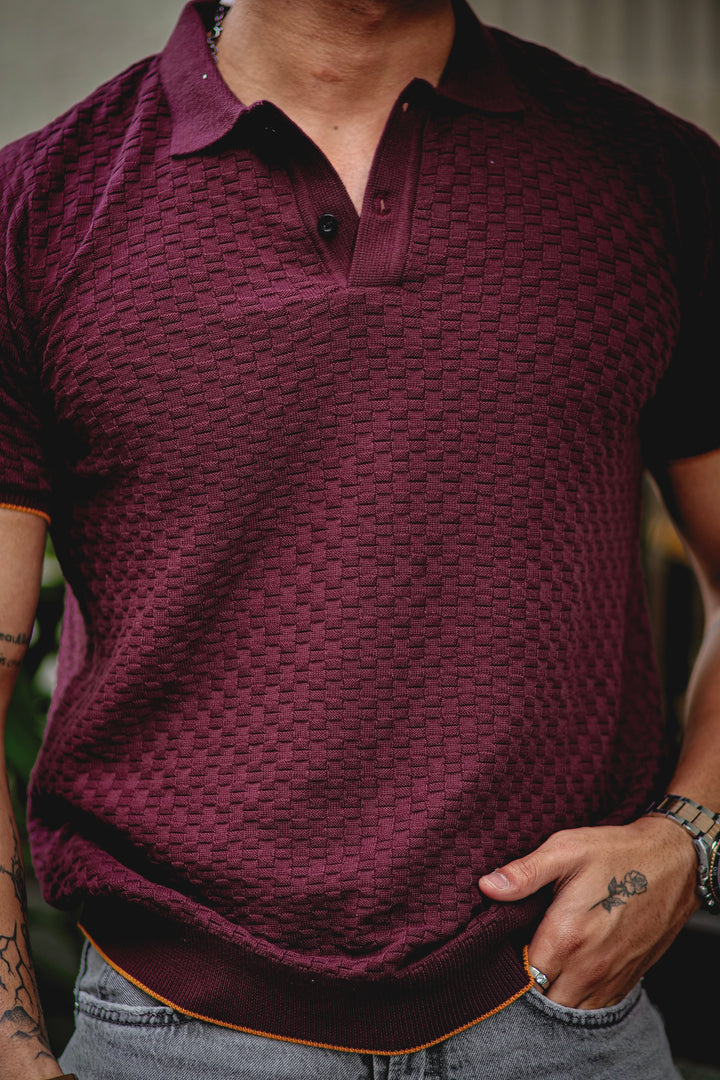 Brown Yellow Flat Knit Premium Polo T-Shirt