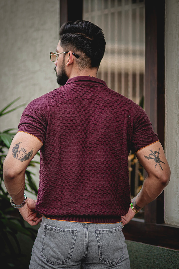 Brown Yellow Flat Knit Premium Polo T-Shirt