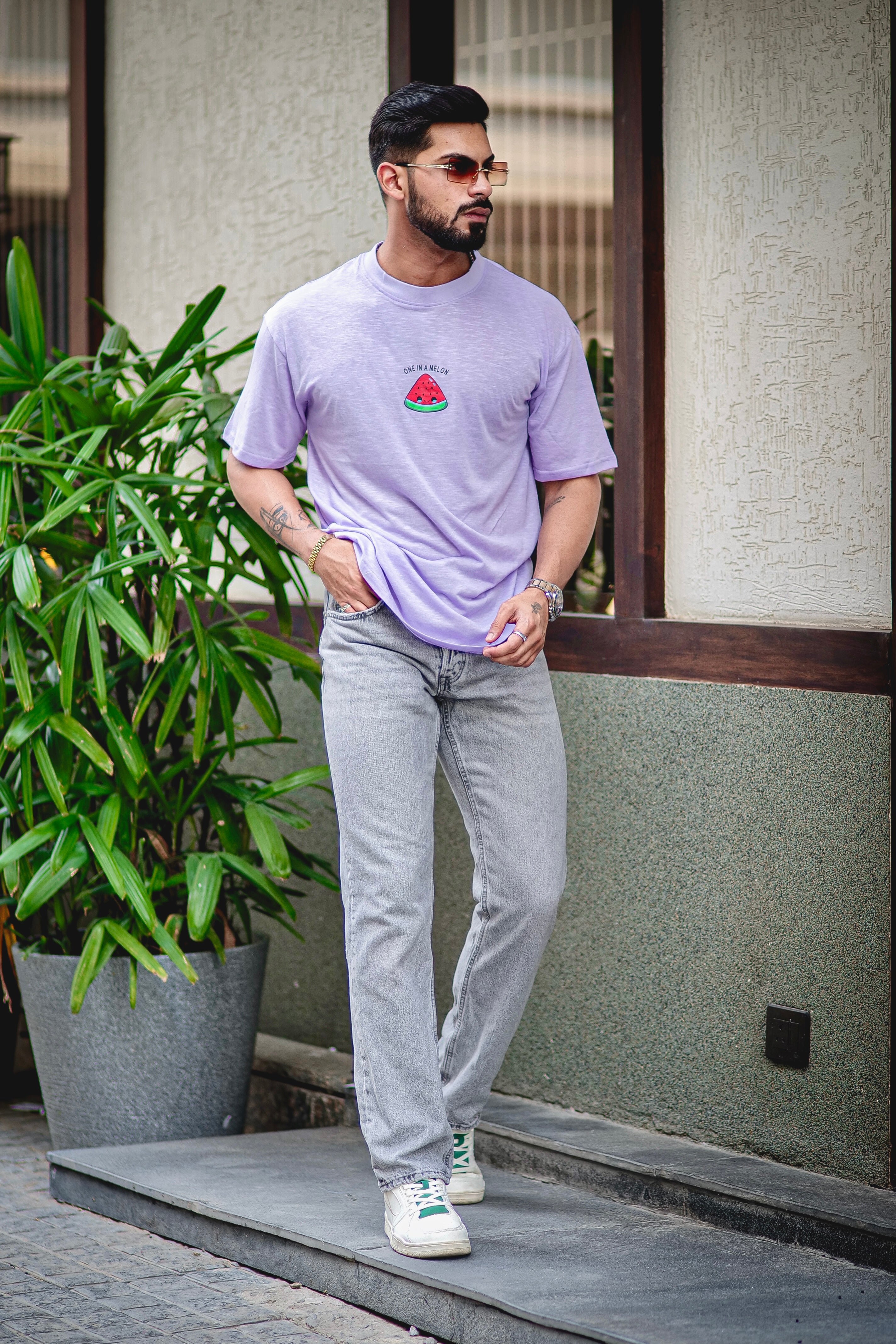 Lavender "ONE IN A MELON" Oversized Cotton T-Shirt
