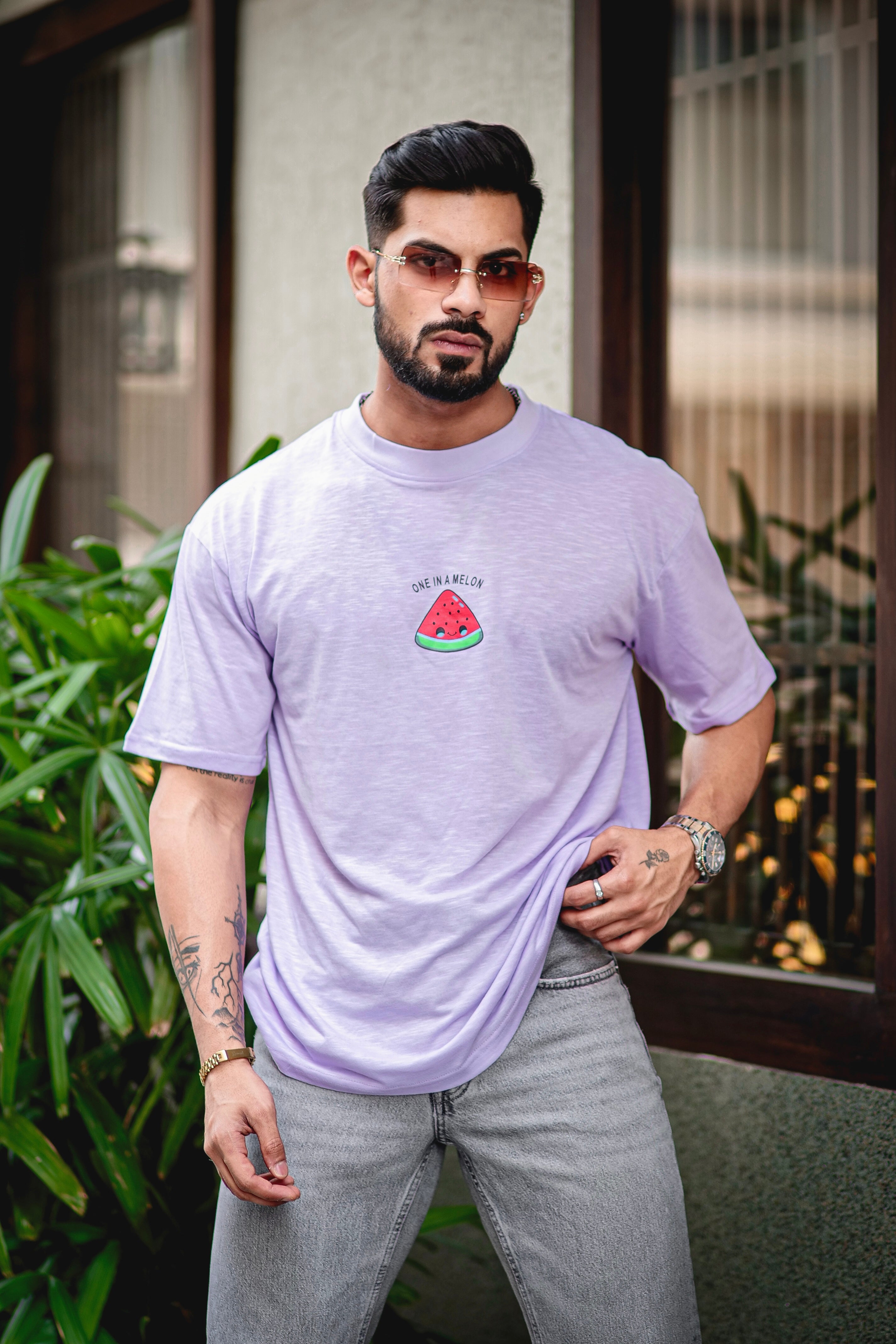 Lavender "ONE IN A MELON" Oversized Cotton T-Shirt
