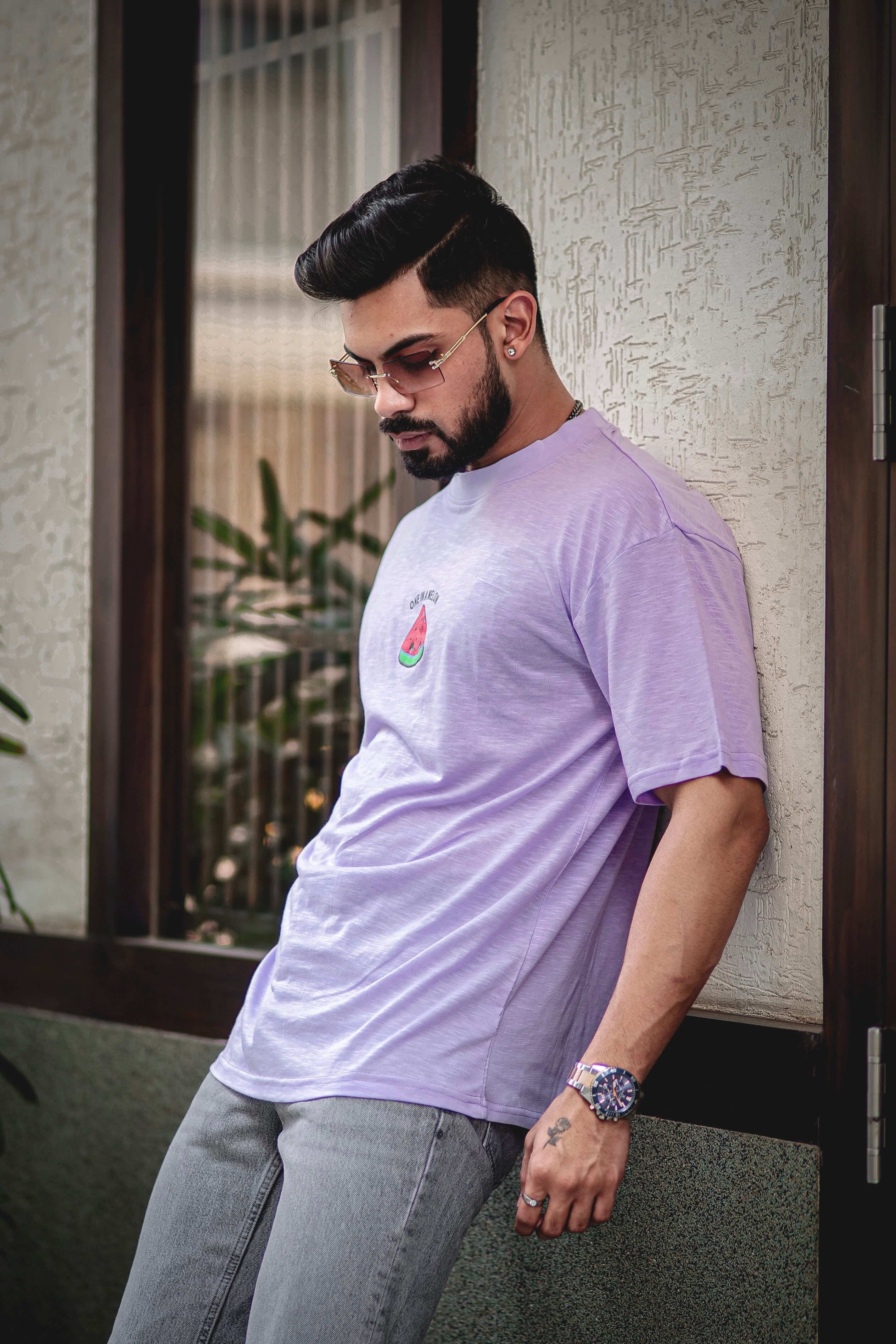 Lavender "ONE IN A MELON" Oversized Cotton T-Shirt