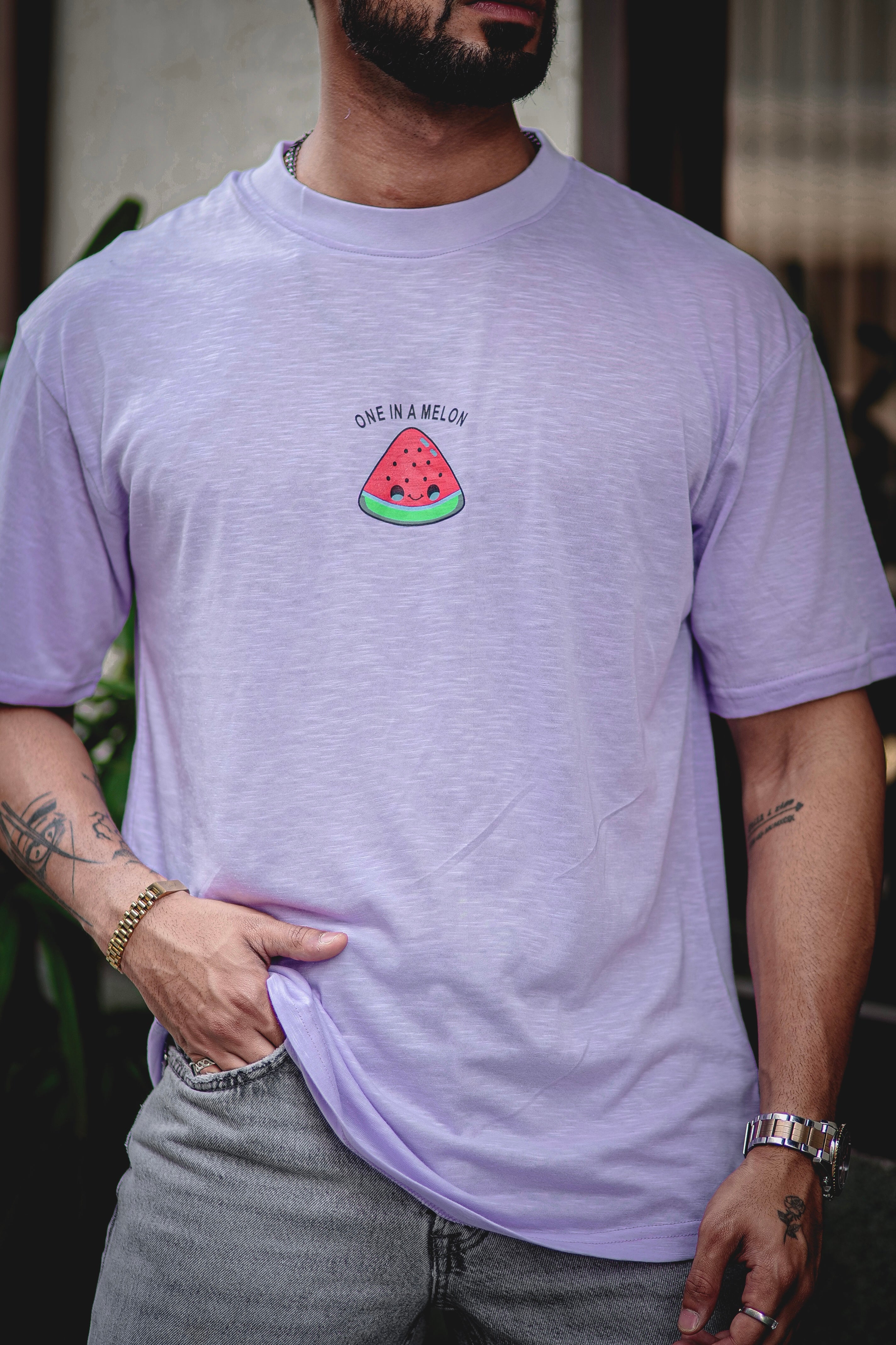 Lavender "ONE IN A MELON" Oversized Cotton T-Shirt