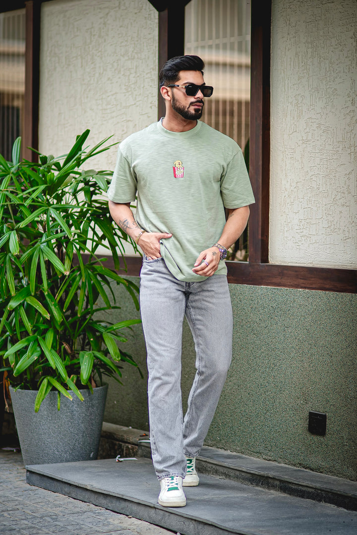 Green "Pop Corn" Oversized Cotton T-Shirt