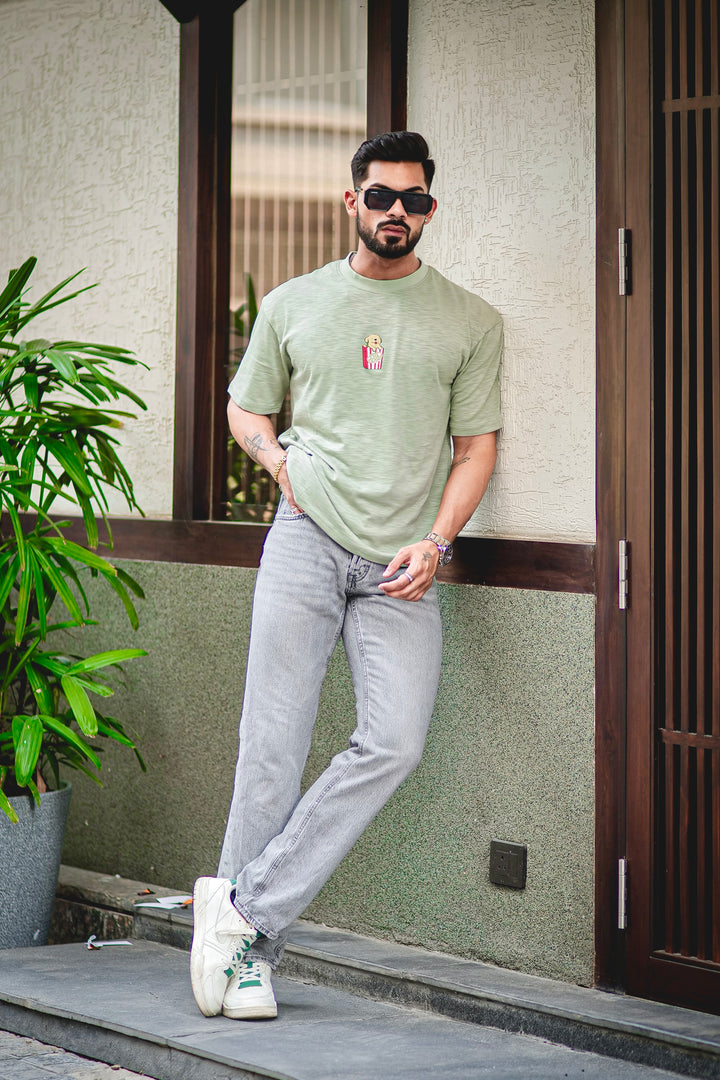 Green "Pop Corn" Oversized Cotton T-Shirt